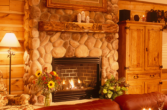 Dinner and Fireplace of Cabins & Candlelight in Indiana